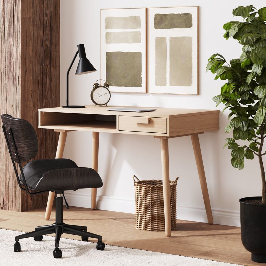 Wood Mid-Century Modern Desk with Drawer Raw Oak added by Spoak Member