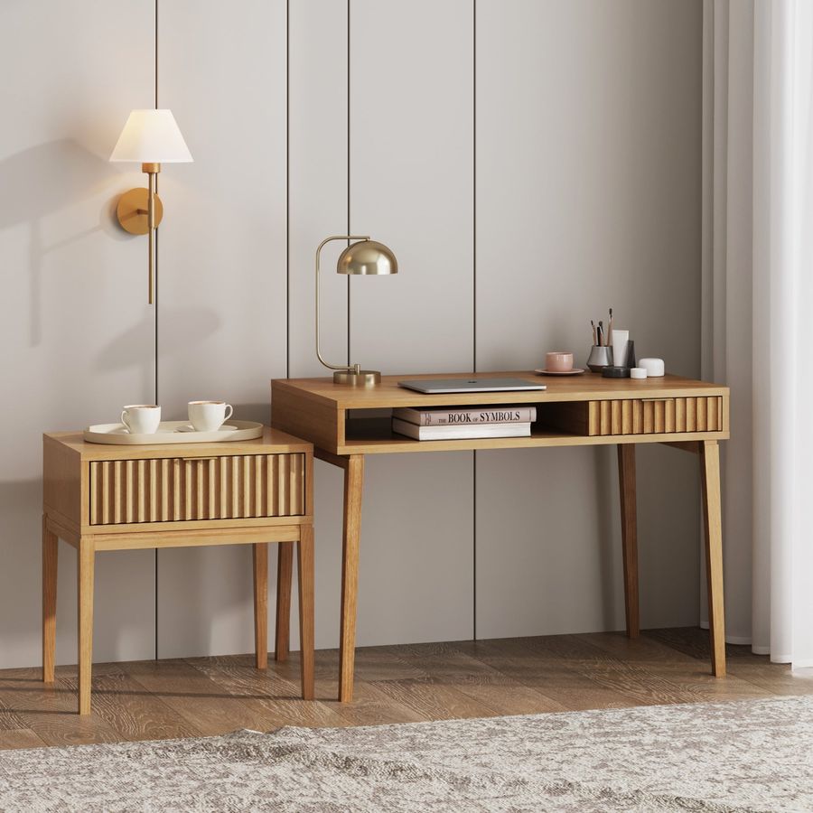 Solid Wood Fluted Desk & Nightstand Bedroom Vanity Set added by Spoak Member