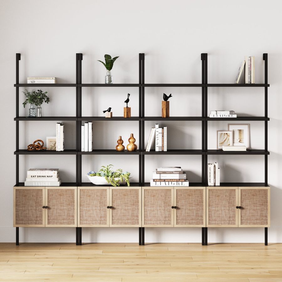 Rattan Ladder Wall Bookshelves with Doors Black (Set of 4) added by Spoak Member