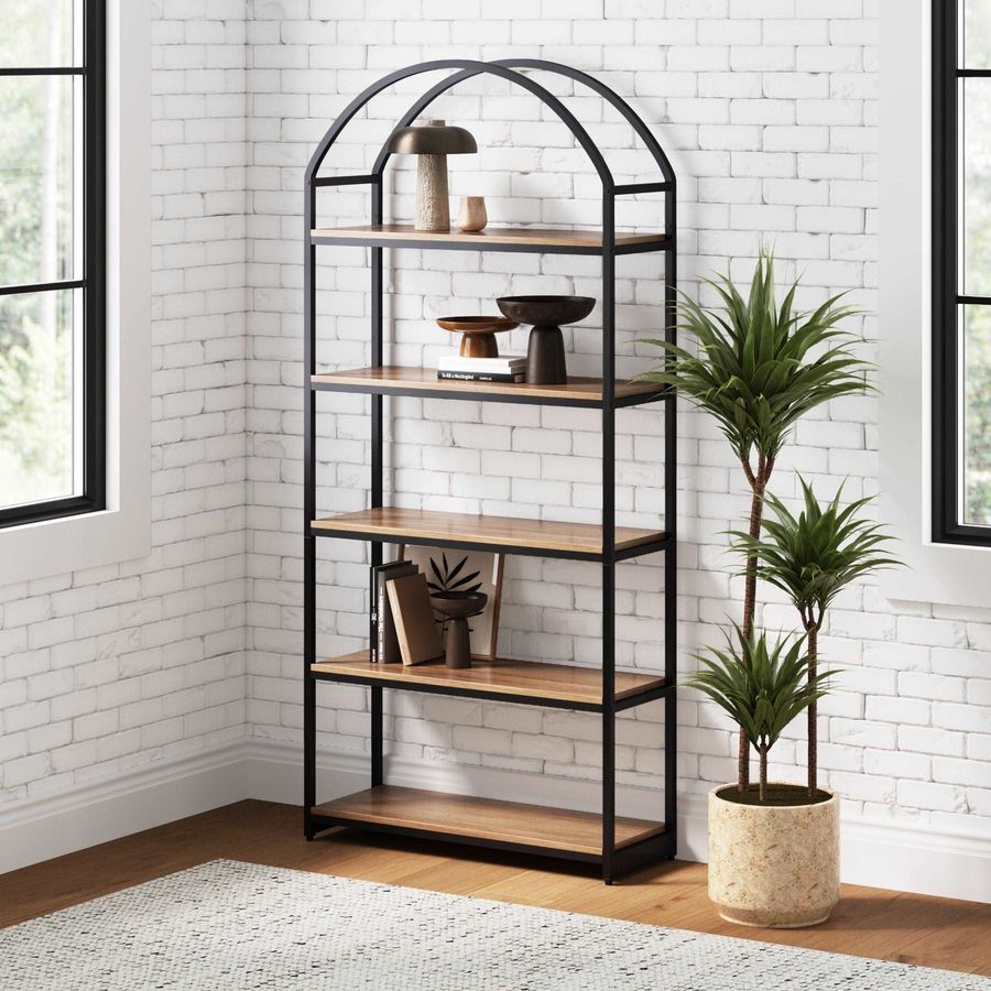 Wood & Metal 5-Shelf Arched Bookshelf Oak added by Spoak Member