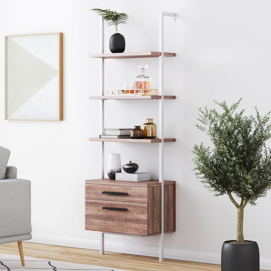 Wood Ladder Storage Bookshelf with Doors Reclaimed Oak added by Spoak Member