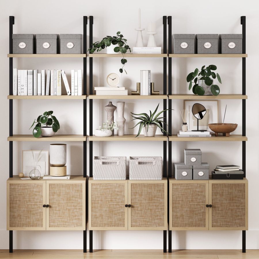 Rattan Ladder Wall Bookshelves with Doors Light Oak (Set of 3) added by Spoak Member