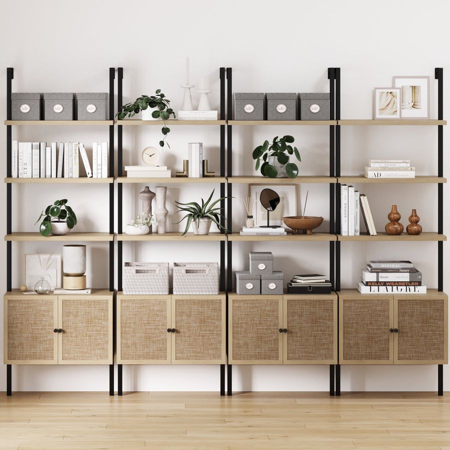 Rattan Ladder Wall Bookshelves with Doors Light Oak (Set of 4) added by Spoak Member