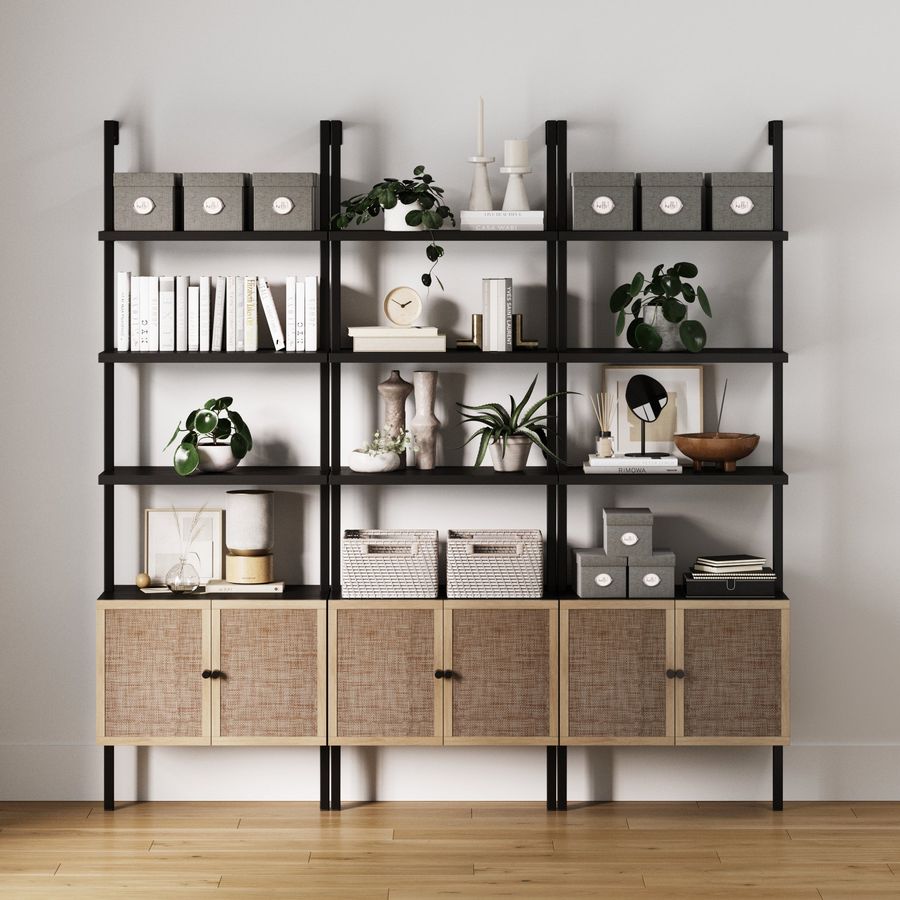 Rattan Ladder Wall Bookshelves with Doors Black (Set of 3) added by Spoak Member