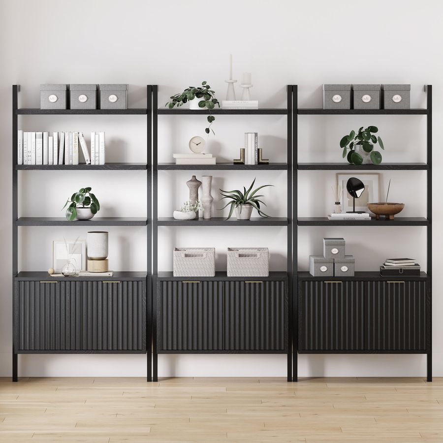 Mid-Century Fluted Wall Bookshelves with Doors Black (Set of 3) added by Spoak Member