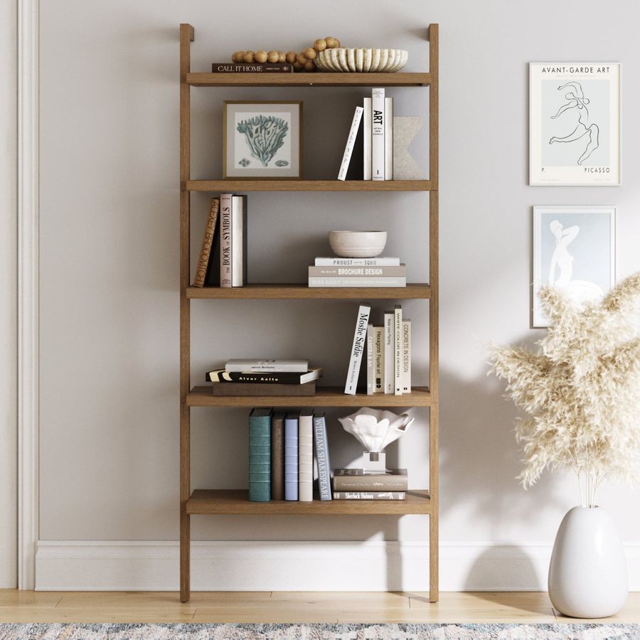 Wood 5-Shelf Ladder Wall Bookshelf Light Brown added by Spoak Member