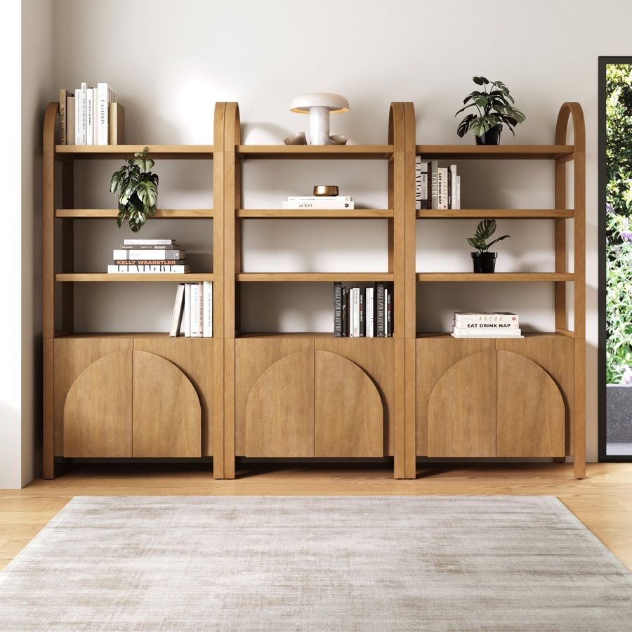 Mid-Century Arched Bookshelves with Doors Light Brown (Set of 3) added by Spoak Member