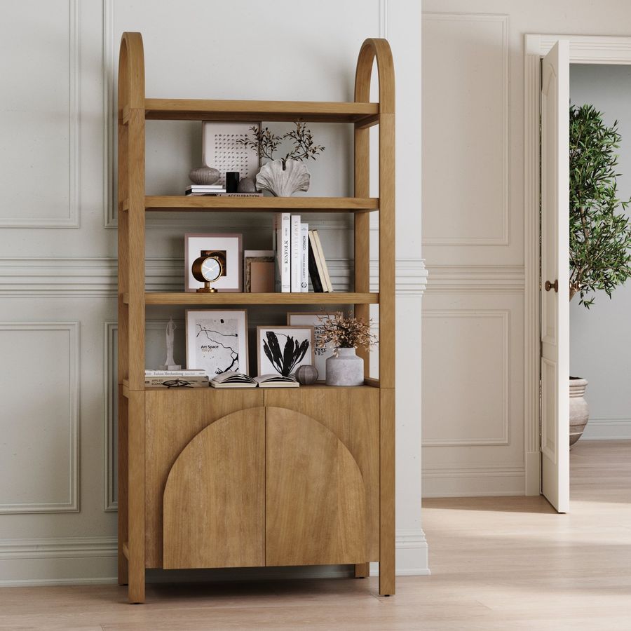 Mid-Century Arched Door Bookshelf with Doors Light Brown added by Spoak Member
