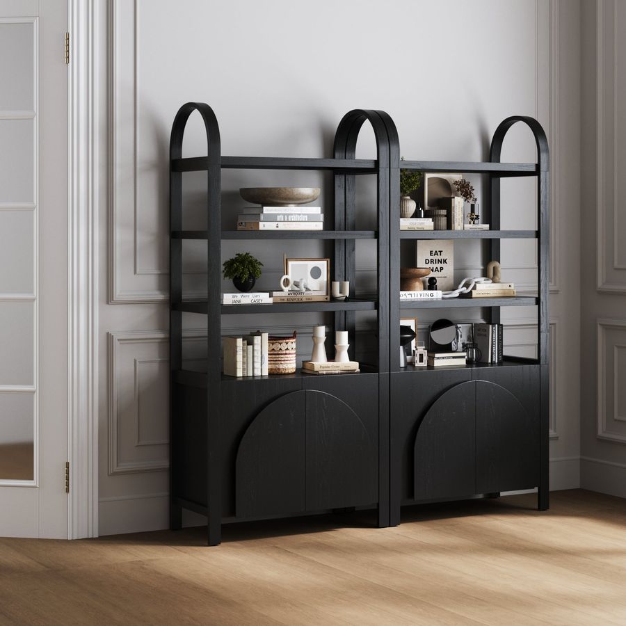Mid-Century Arched Bookshelves with Doors Black (Set of 2) added by Spoak Member