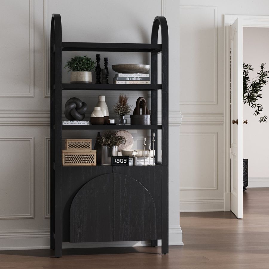 Mid-Century Arched Door Bookshelf with Doors Black added by Spoak Member