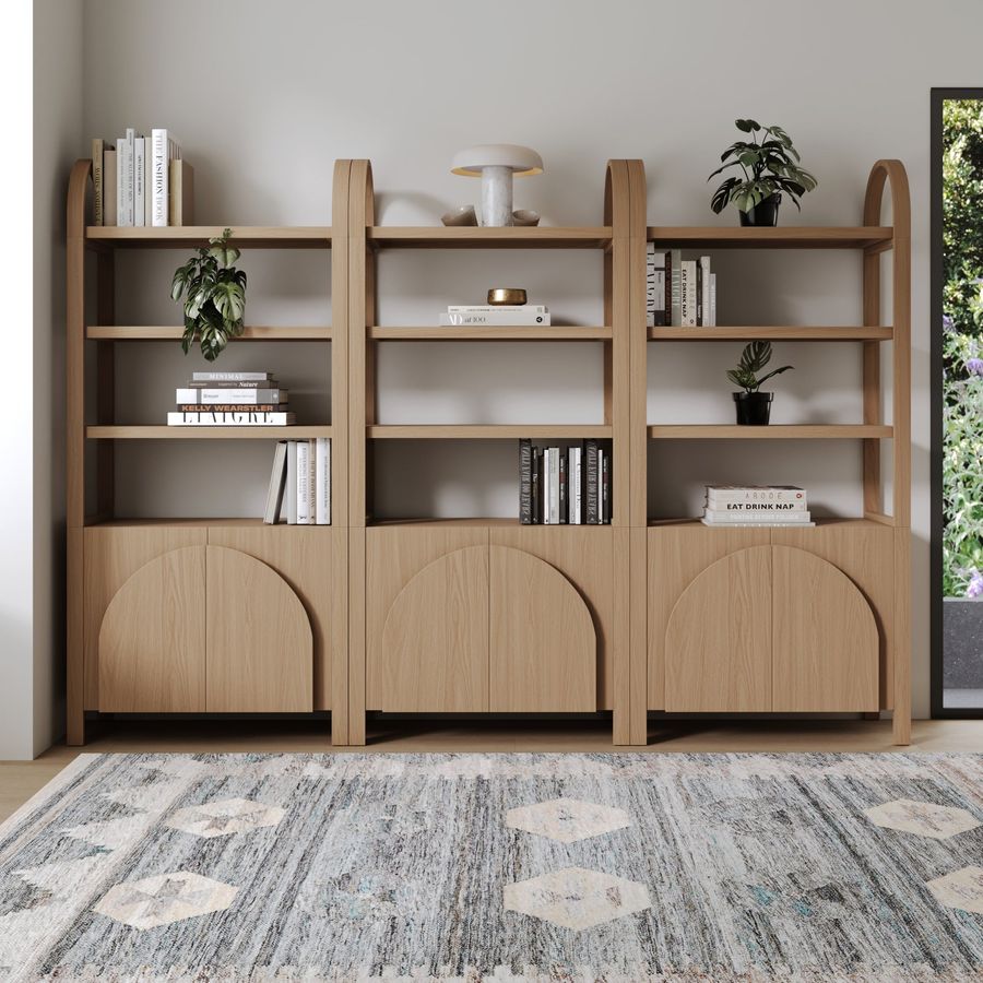 Mid-Century Arched Door Bookshelf with Doors Raw Oak (Set of 3) added by Spoak Member