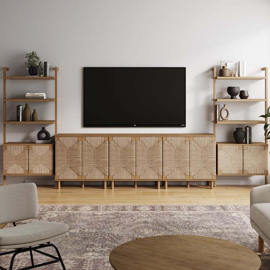 Boho Seagrass Entertainment Center Light Brown (3 Cabinets) added by Spoak Member