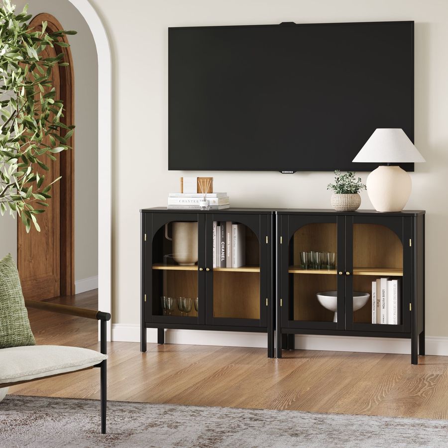 Glass Door TV Console Credenza Black (Set of 2) added by Spoak Member