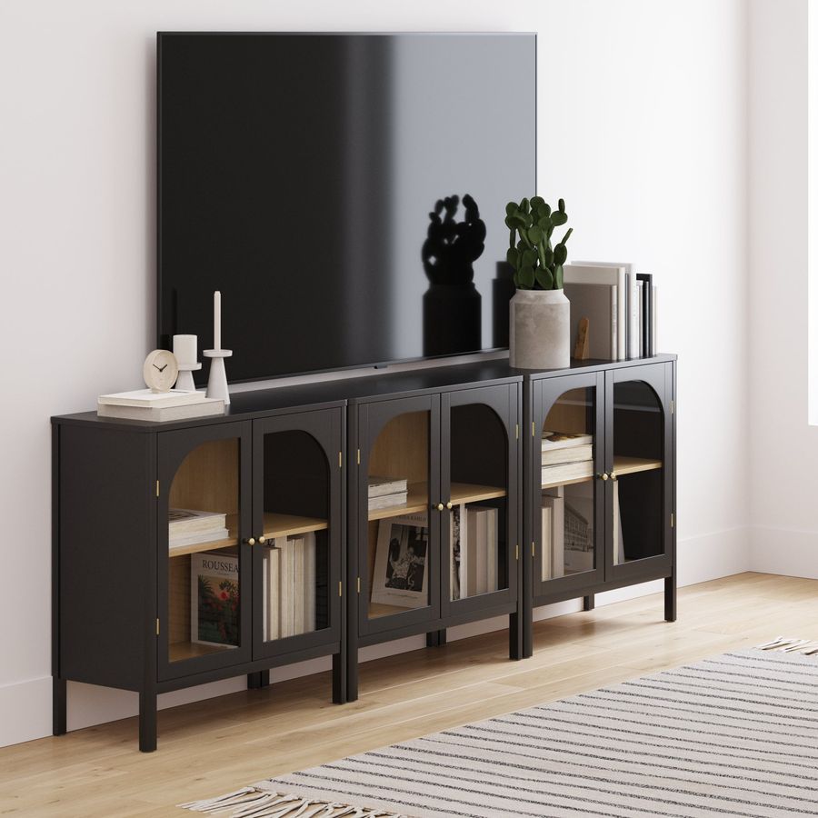 Glass Door TV Console Credenza Black (Set of 3) added by Spoak Member