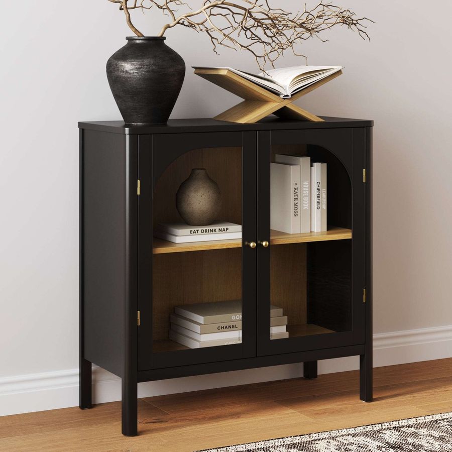 Wood & Glass Door Storage Cabinet Black added by Spoak Member