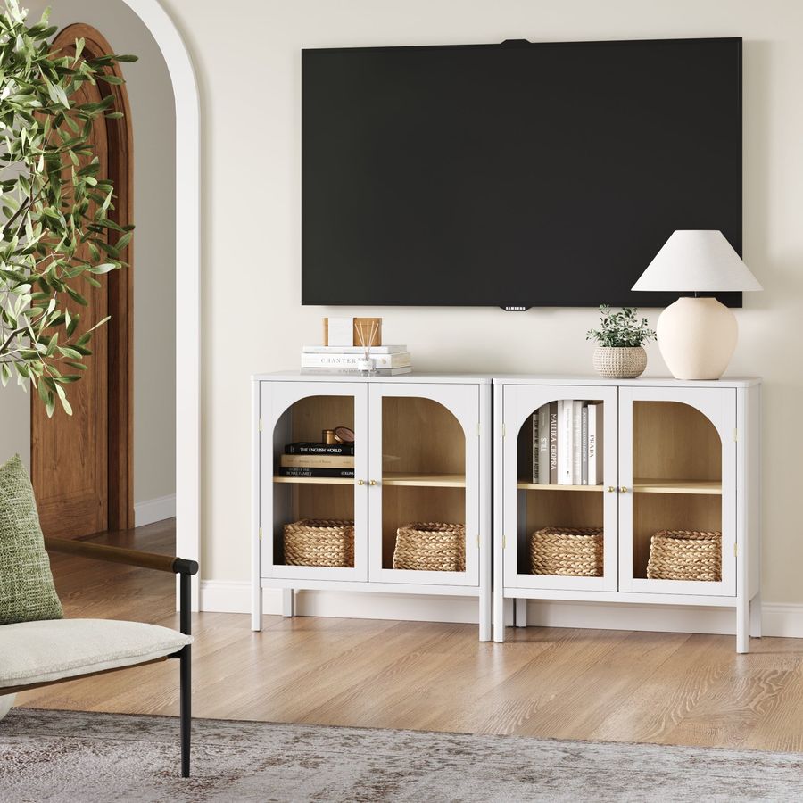Glass Door TV Console Credenza White (Set of 2) added by Spoak Member