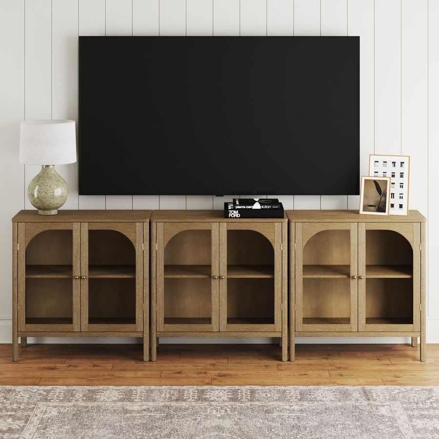 Glass Door TV Console Credenza Brown (Set of 3) added by Spoak Member