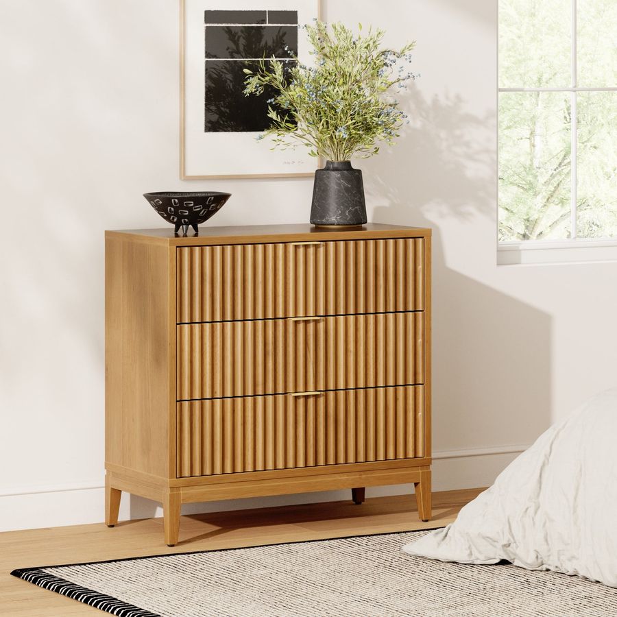 Mid-Century Fluted 3-Drawer Dresser Warm Pine added by Spoak Member
