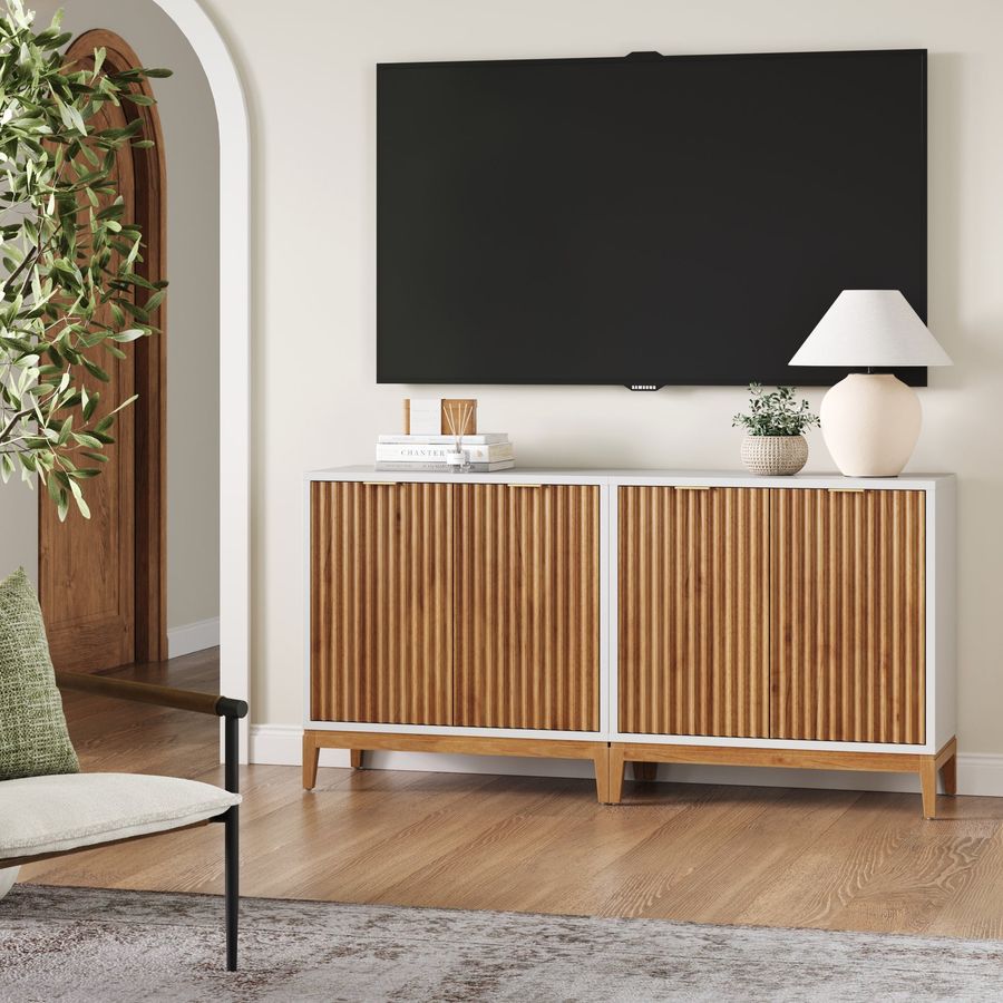 Mid-Century Fluted TV Console Credenza White (Set of 2) added by Spoak Member