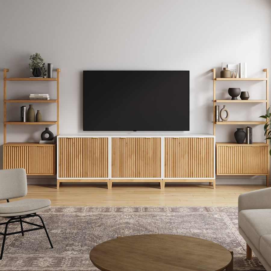 Mid-Century Entertainment Center Light Brown White (3 Cabinets) added by Spoak Member