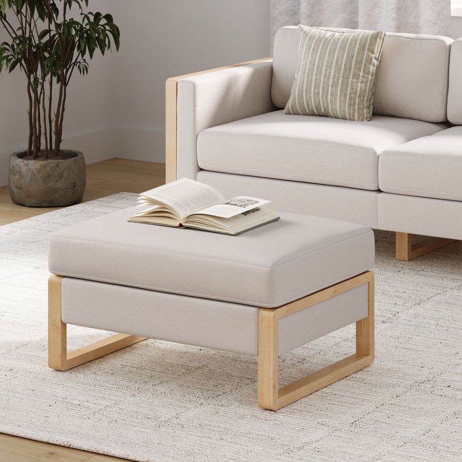 Soft Fabric Wood Frame Hidden Storage Ottoman Bisque added by Spoak Member