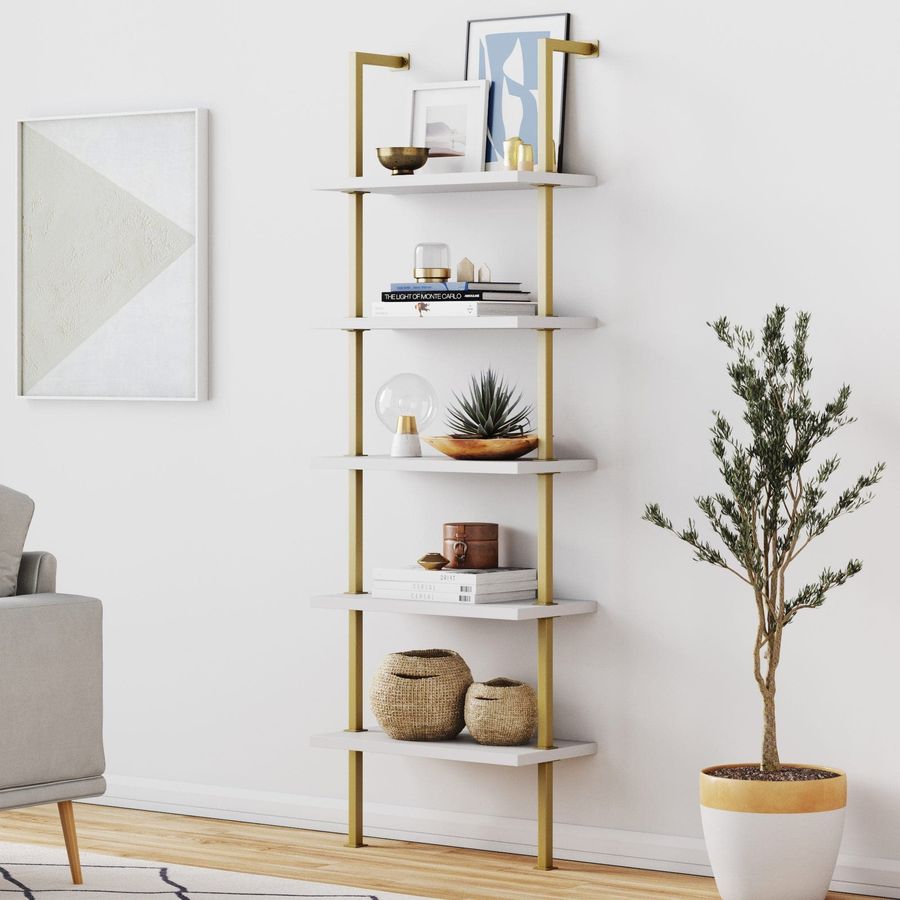 5-Shelf Ladder Bookshelf White Gold added by Spoak Member