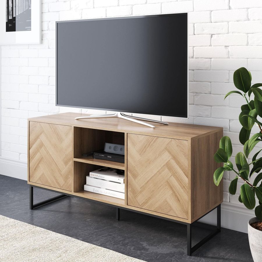 Wood Herringbone TV Cabinet Light Golden Oak added by Spoak Member