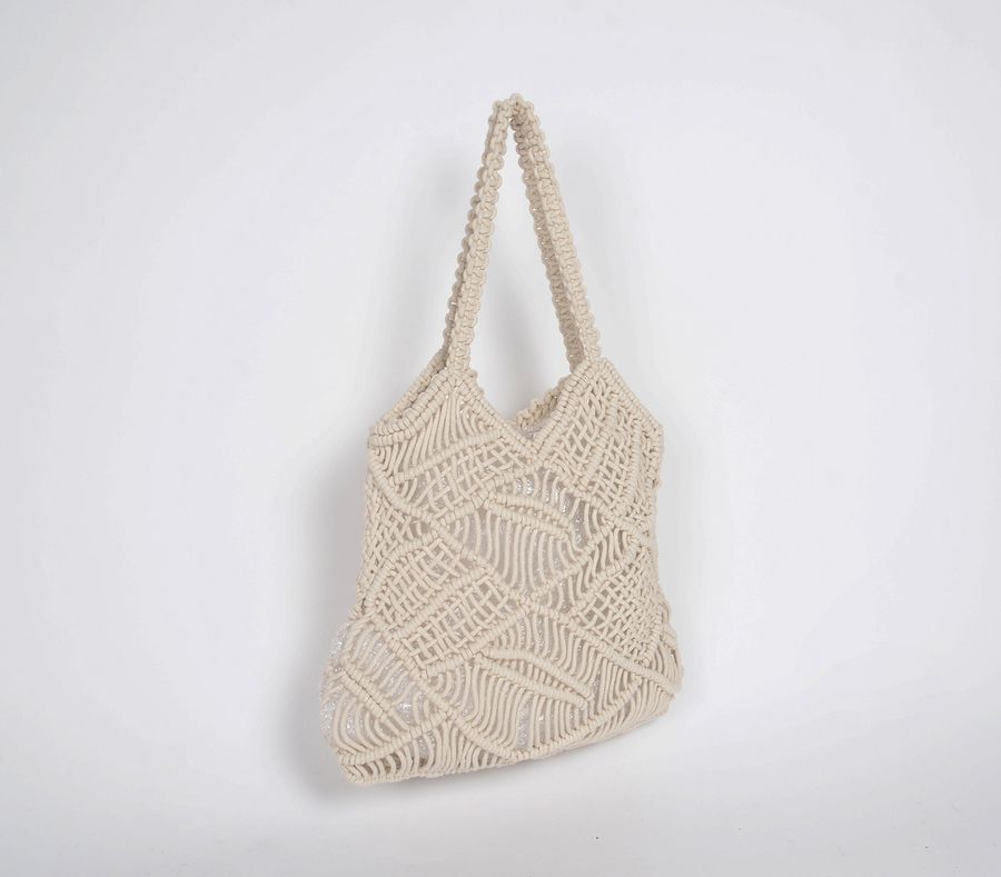 TB-W-11  Macrame cotton shopping tote bag, 14 X 13 Inch added by Spoak Member