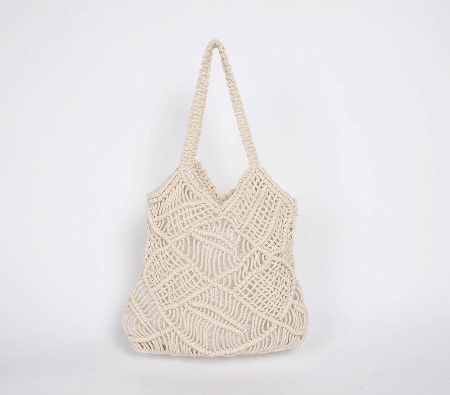 Macrame cotton shopping tote bag, 14 X 13 Inch added by Spoak Member