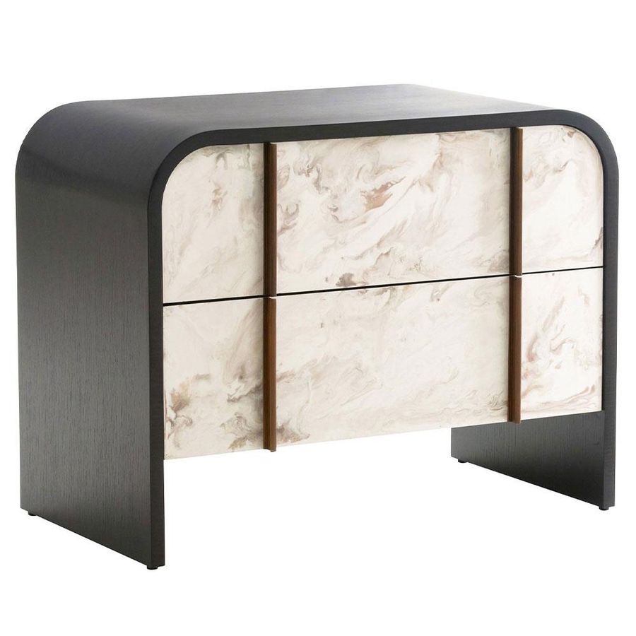 Arteriors Moira Mid Century White Faux Marble Black Oak Brass Accent 2 Drawer Nightstand added by Danielle Hughes