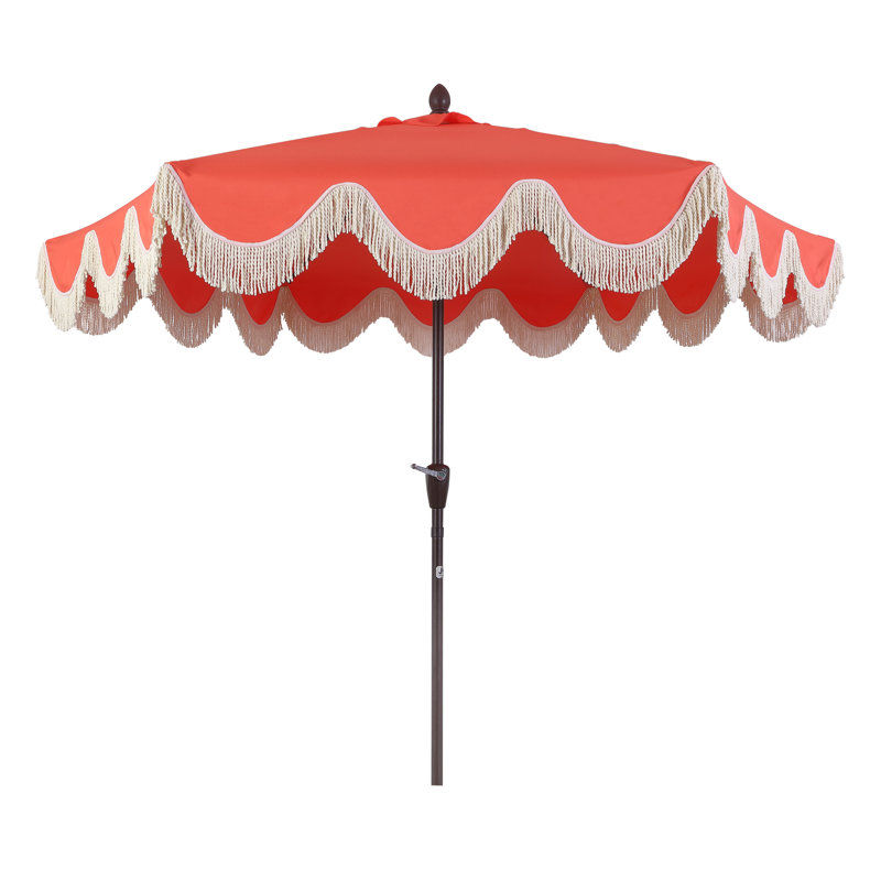 Arlmont & Co. Teretha 9 ft. Classic Cottage Tassel Market Patio Umbrella with Auto-Tilt, Crank, and UV Protection & Reviews | Wayfair added by Allison Cray