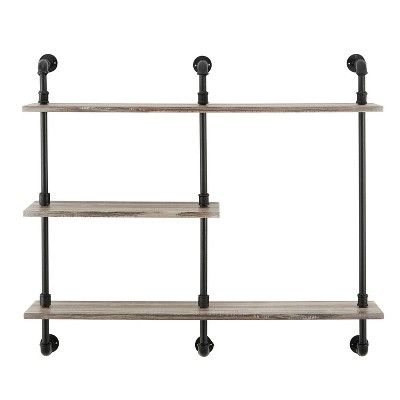 3-Tier Aurora Pipe Wall Shelf Unit Black/Rustic - Danya B. added by Kate Lynn Nemett