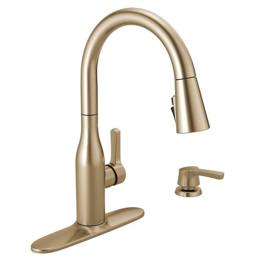 Delta Marca Gold Single-Handle Pull-Down Sprayer Kitchen Faucet with ShieldSpray Technology in Champagne Bronze 19780Z-CZSD-DST - The Home Depot added by Ruthann R