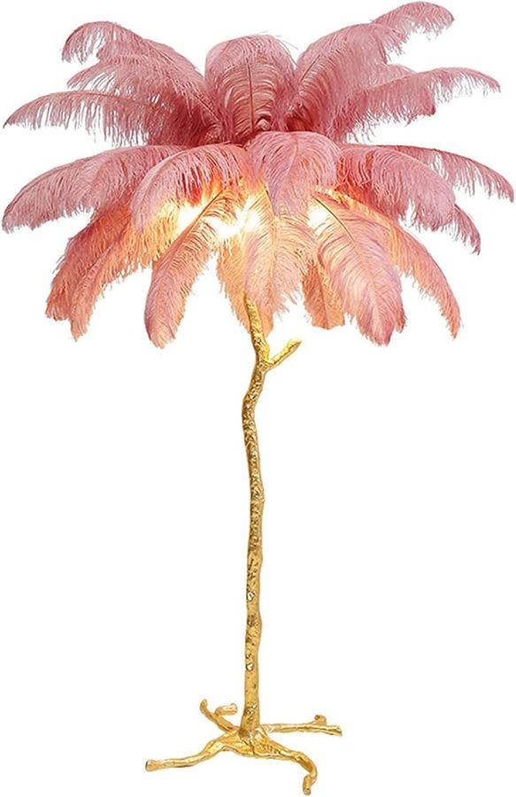 Natural Ostrich Feather Floor Lamp, Modern LED Dimmable Standing Lamp, Romantic Princess Bedroom Reading Lamp, Tall Corner Lamp for Living Room, Dining Room and Office (120cm, Pink) added by Gayla Burks