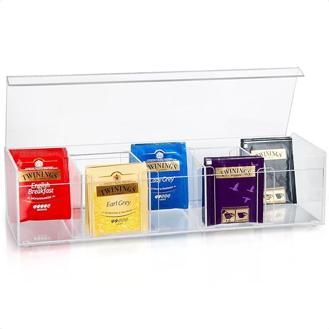 Acrylic Clear Tea Bag Organizer with Lid,Stackable Tea Storage Box for Counter Cabinets Pantry, Plastic Tea Bag Holder with Removable Dividers for Sugar Packet Sweeteners added by Joyela Valentine
