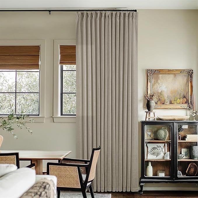 Pinch Pleated Linen Curtains 108 Inches long for Living Room 2 Panels Set Greyish Beige Flax Double Pleated Drapes Back Tab Farmhouse Ceiling Floor 108 Inch Window Curtains Bedroom Burlywood Birch added by Sethrina Stoddard