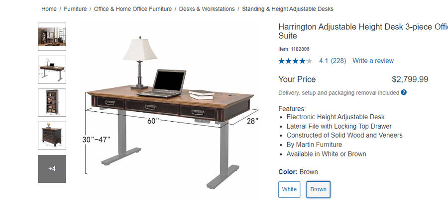 Costco Harrington Adjustable Desk- 3 piece office set  added by Laura Burdette