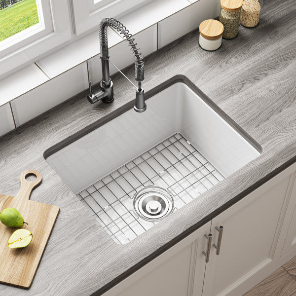 Undermount Kitchen Sink, 24" x 19" Dual Mount Large Fireclay Sink with Bottom Grid and Strainer Drain added by Sarah Jackson