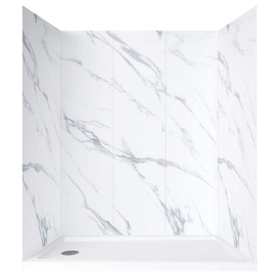 CRAFT + MAIN Jetcoat 32 in. x 60 in. x 78 in. 5-Piece Shower Kit in Carrara White with Left Drain Base in White GFS603278-CWL - The Home Depot added by Joslyn Schiebur