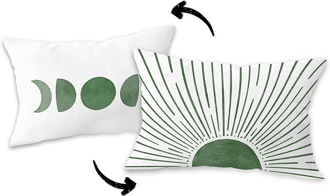 FLDAS Abstract Boho Phase Sun Sunrise Decorative Reversible Throw Pillow Covers 12×20 Inch,Modern Bohemian Pillow Cases Cushion for Home Living Room Bedroom,Boho Sunshine Gifts for Women Girls (green) added by sophia lin