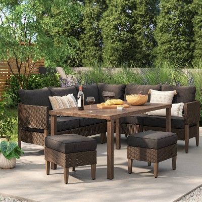 8pc Nobleboro Steel Patio Dining Set, Outdoor Furniture Set - Light Brown - Threshold™ added by Katie Hoffman