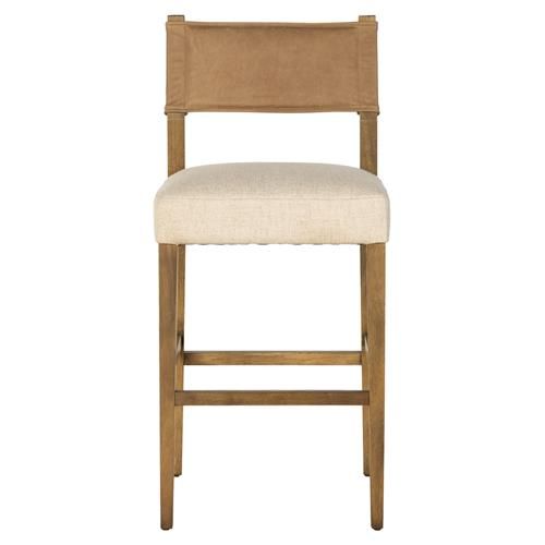 Ely Rustic Lodge Beige Performance Seat Leather Back Brown Wood Bar Stool added by Kate McKay Designs