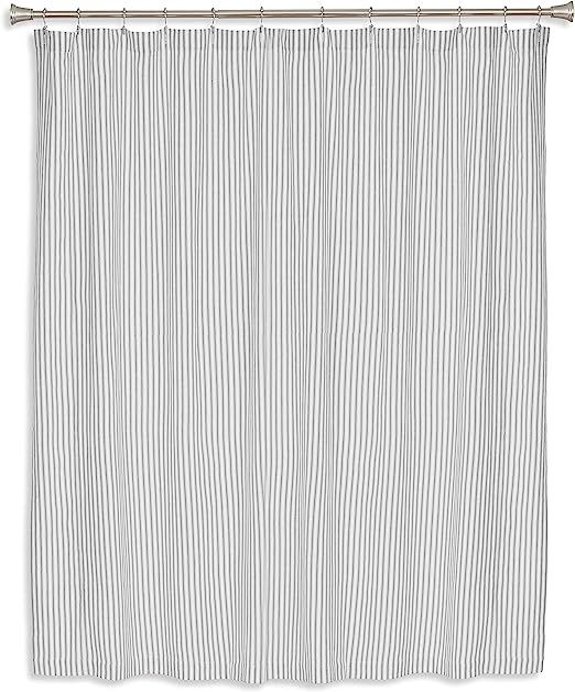 Cackleberry Home Alloy Gray and White Ticking Stripe Shower Curtain Woven Cotton Extra Long 72 Inches W x 84 Inches L added by Taylor Sparacello