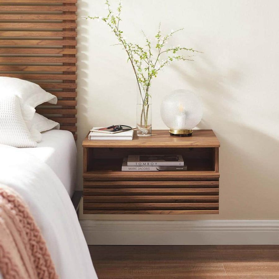 MODWAY Render Wall-Mount Nightstand in Walnut MOD-7058-WAL - The Home Depot added by Jennifer Michas