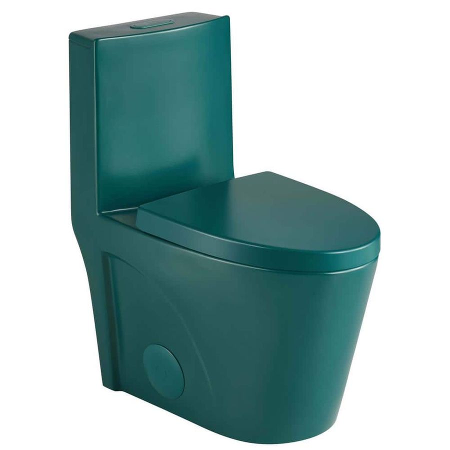 FINE FIXTURES Ultraluxe 12 in. Rough-In one-piece 1/1.6 GPF Dual Flush Elongated Toilet in Matte Teal Green Seat Included MOTB7GN-O - The Home Depot added by Audrey Harrer