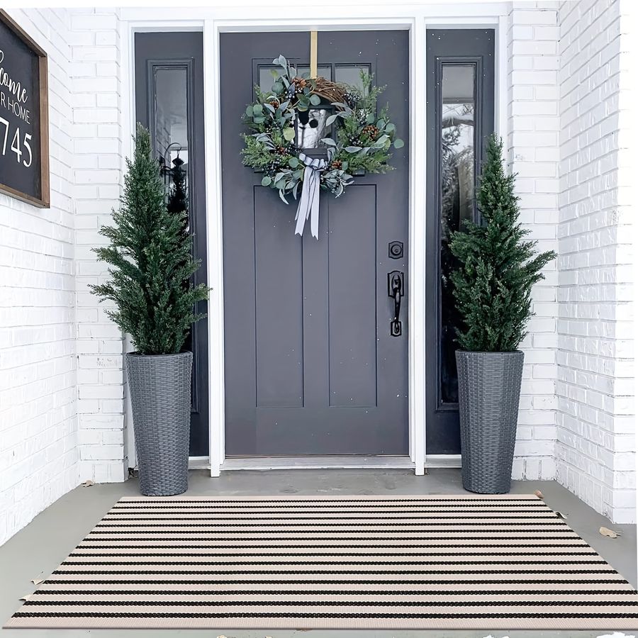 Black White Striped Doormat Farmhouse Laminated Doormat Hand - Temu added by Sarah Jackson