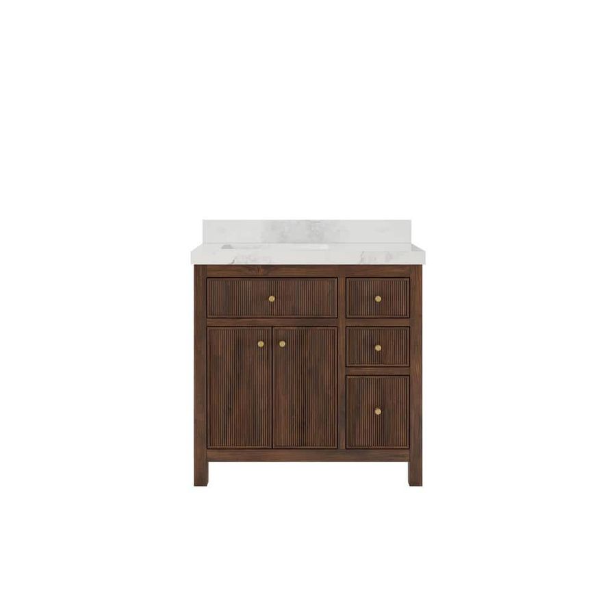 Willow Collections Sonoma Teak 36 in. Left Offset Sink Freestanding Dark Walnut Bath Vanity with Calcutta Nuvo Quartz Top Unassembled SON_TK_WLN_CA_NV_36L - The Home Depot added by Cassie Wood