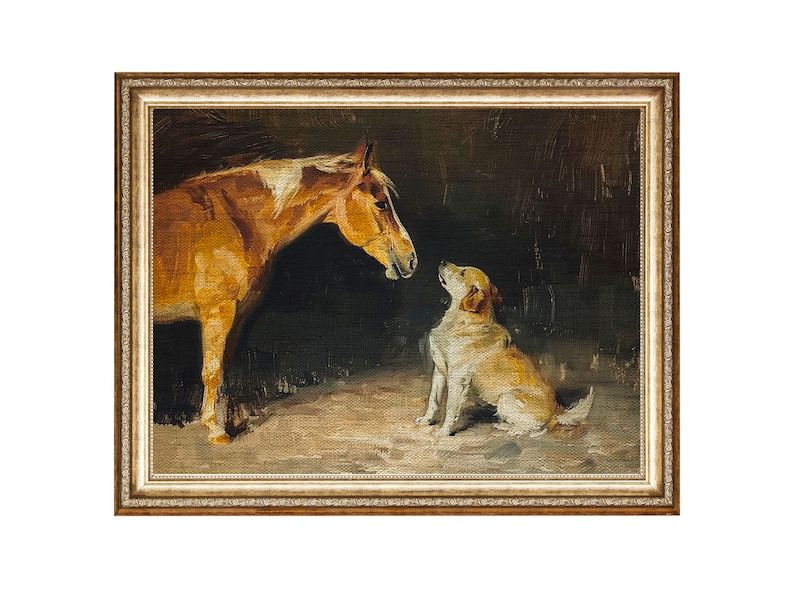 Equestrian Painting Horse And Dog ART PRINT Vintage Oil Painting, Aesthetic Canvas Wall Art Room Antique Decor PRINTABLE Digital Download added by Mackenzie Schieck