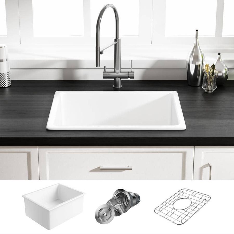 Eridanus Oslo 24 in. Undermount Single Bowl White Ceramic Kitchen Sink with Botton Grid and Basket Strainer ERI-DS-162 - The Home Depot added by Sarah Jackson