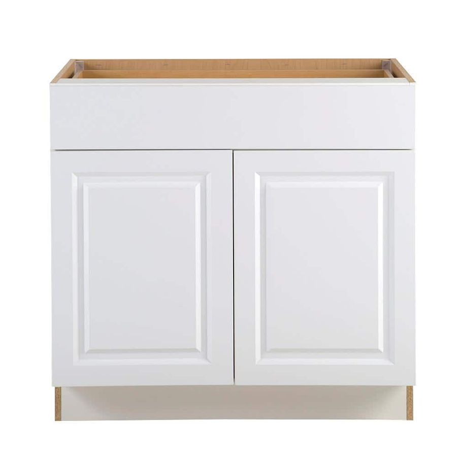 Hampton Bay Benton 36 in. W x 24.5 in. D x 34.5 in. H Assembled Base Kitchen Cabinet in White with Soft Close Full Extension Drawer BT3635B-WH - The Home Depot added by Sherez Mohamed